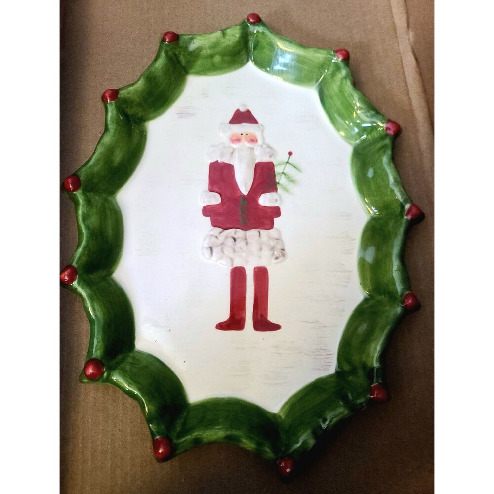 RARE Foreside Woodland Embossed Olde World Santa Serving Platter